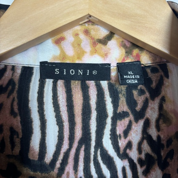 SIONI Women’s Pleated Animal Print Blouse XL Y2K Mobwife Ruffles - Picture 2 of 11